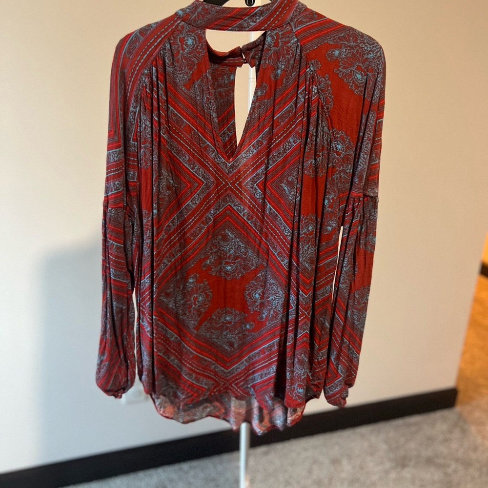 Free People high neck  Red Patterned Top